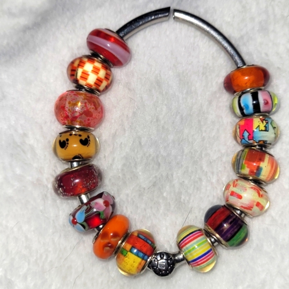 Pandora-compatible 15 Charm Beads Red /orange Theme